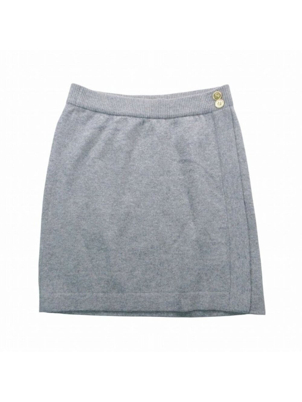 Chanel Vintage Pure Cashmere Knit Tight Skirt Gold Buttons Gray 2